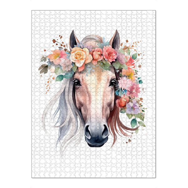 Puzzle Ravensburger "Pferdekopf mit Blumen" artboxONE - Floral,Tiere,Lustig