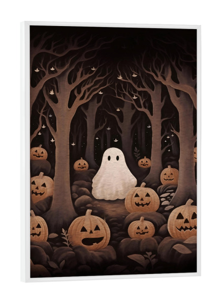 Poster mit weißem Rahmen "Geist und Kürbisse" artboxONE - Halloween - Halloween,Kürbis,Geist,Gruselig,Natur,Süßes oder saures