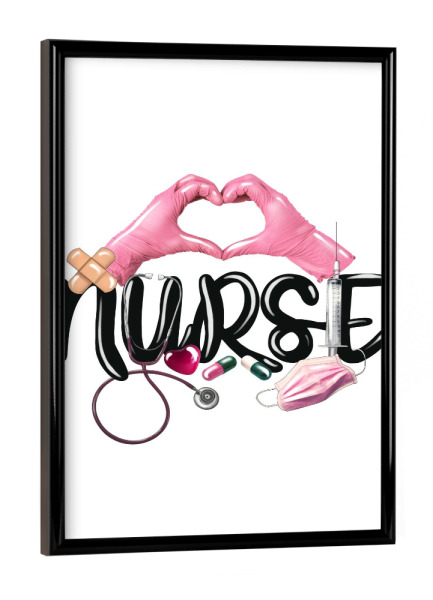 Poster mit schwarzem Rahmen "Krankenschwester Pink" artboxONE - Typografie,Fashion,Buchstaben,Für Mama,Lustig