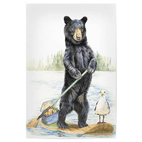 Poster "Strandbanditen" artboxONE - Tiere,Lustig - Tiere,Humor,Wald,Fluss,Kanu,Lager,Bär,Vogel,Möwe,Floß,See