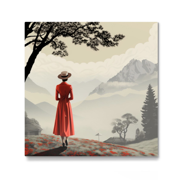 Galerie-Print "RED WOMAN IN THE SWISS MOUNTAIN" 30x30 cm artboxONE