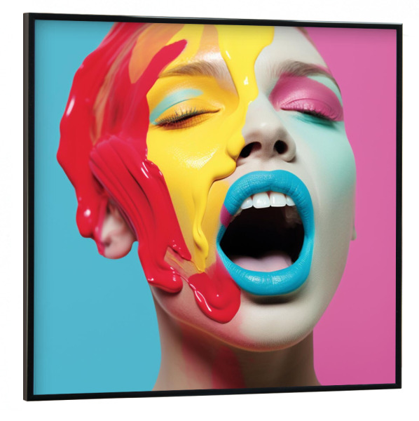 Poster mit schwarzem Rahmen 30x30 cm "SCHREI PANTONE" artboxONE - Reise,Abstrakt,Fashion,Für Mama - Rot,Pink,Blau,Schrei,Frau,Gesicht,Mode,Schönheit