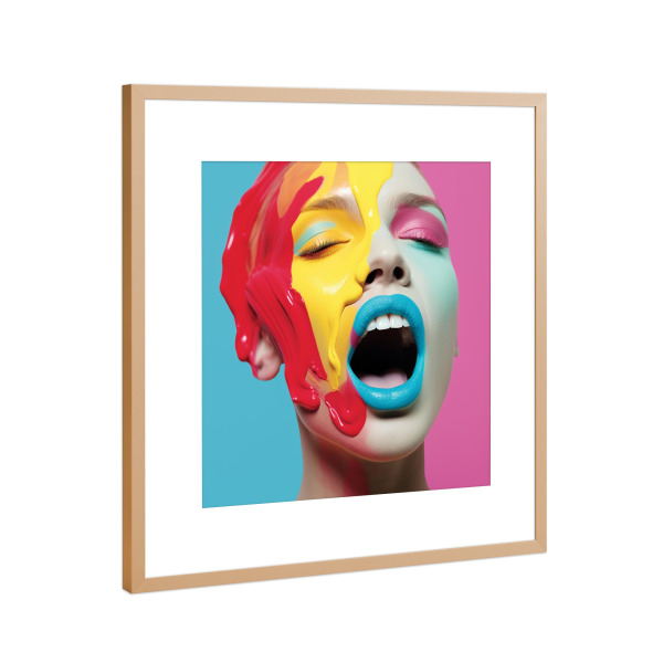 Poster mit Rahmen Kupfer "SCHREI" artboxONE - Reise,Abstrakt,Fashion,Für Mama - Rot,Pink,Blau,Schrei,Frau,Gesicht,Fashion,Beauty