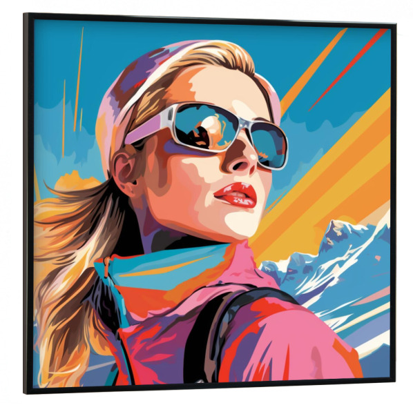 Poster mit schwarzem Rahmen 30x30 cm "SKIING IN SWITZERLAND WOMAN" artboxONE - Reise,Streetart,Sport,Für Mama