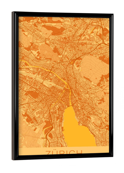 Poster mit schwarzem Rahmen "City Map von Zürich" artboxONE - Städte / Zürich