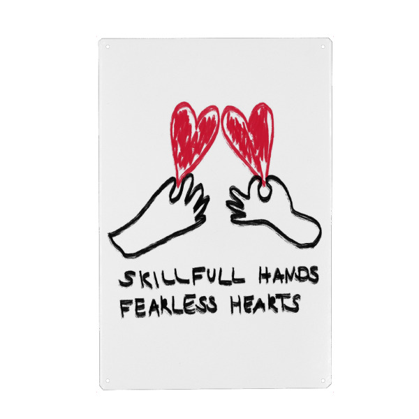 Holzbild "Skillfull hands" artboxONE - Typografie,Menschen,Liebe - Skillfull hands,Fearless,Hearts,Bunt,Hände,Liebe,Herzen,Abstrakt,Malerei