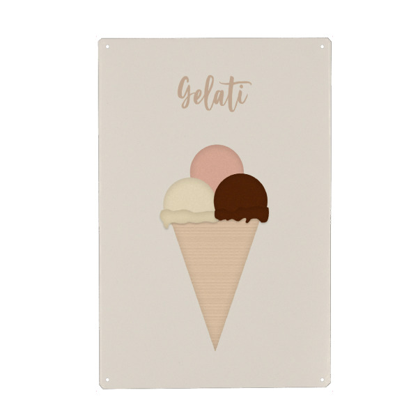 Metall Poster "Gelati Eis" artboxONE - Für Kinder,Essen & Trinken - Gelati,Eis,Kinder,Kinderzimmer,Illustration,Bunt,Lecker - Blechschild