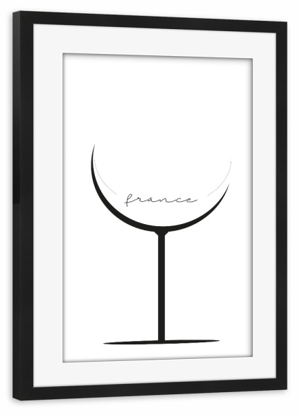 Poster mit Rahmen schwarz "Weinglas - France" artboxONE - Essen & Trinken,Essen & Trinken / Alkohol - Wein,Alkohol,Schwarzweiß,France,Frankreich