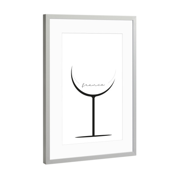 Poster mit Rahmen Silber "Weinglas - France" artboxONE - Essen & Trinken,Essen & Trinken / Alkohol - Wein,Alkohol,Schwarzweiß,France,Frankreich