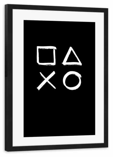 Poster mit Rahmen schwarz "Controller Tasten" artboxONE - Für Kinder,Abstrakt,Schwarzweiß