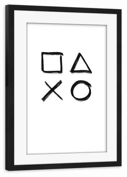 Poster mit Rahmen schwarz "Controller Knöpfe sw" artboxONE - Für Kinder,Abstrakt,Schwarzweiß