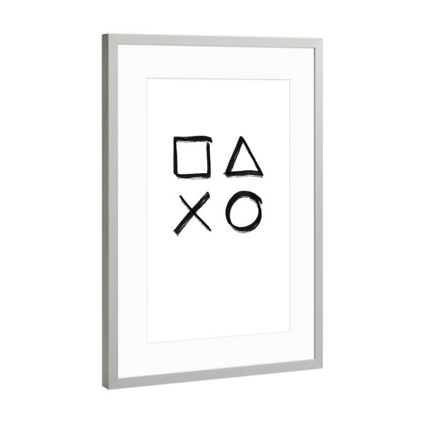 Poster mit Rahmen Silber "Controller Knöpfe sw" artboxONE - Für Kinder,Abstrakt,Schwarzweiß