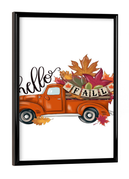 Poster mit schwarzem Rahmen "Hallo Herbst Orange Truck" artboxONE - Floral,Automobile,Fashion,Buchstaben,Lustig