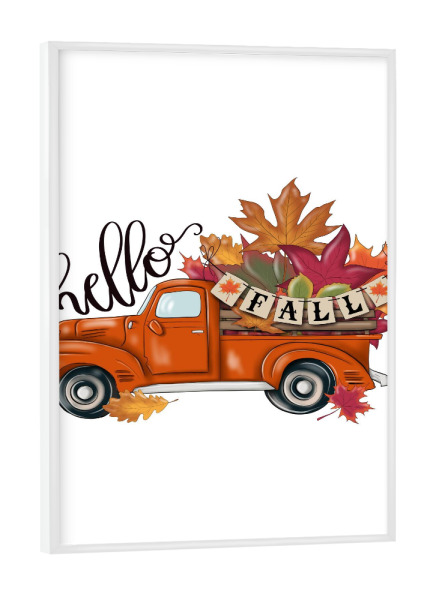 Poster mit weißem Rahmen "Hallo Herbst Orange Truck" artboxONE - Floral,Automobile,Fashion,Buchstaben,Lustig