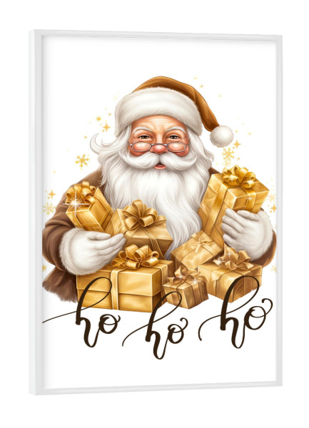 Poster mit weißem Rahmen "Weihnachtsmanngesicht mit Ho Ho Ho" artboxONE - Menschen,Fashion,Weihnachten,Buchstaben,Lustig
