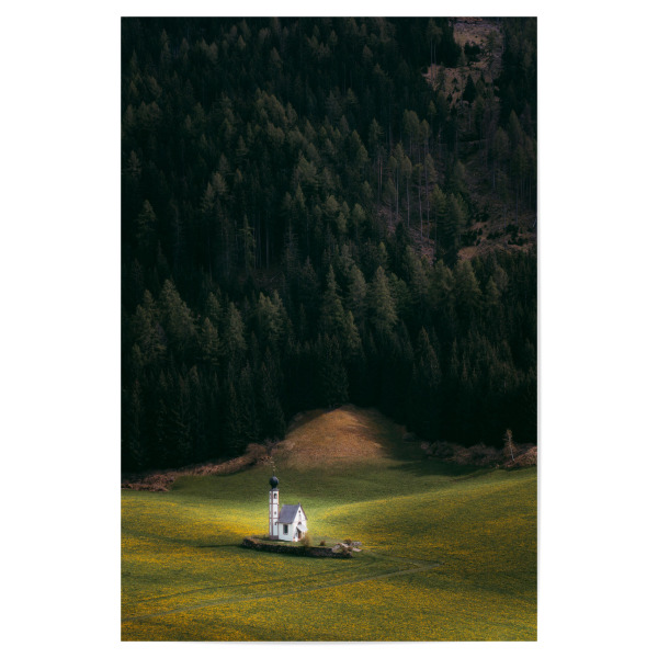 Poster "St. Johann Ranui" artboxONE - Natur,Architektur - Kirche,Dolomiten,Wiese,Südtirol,Villnöss,Reise,Italien