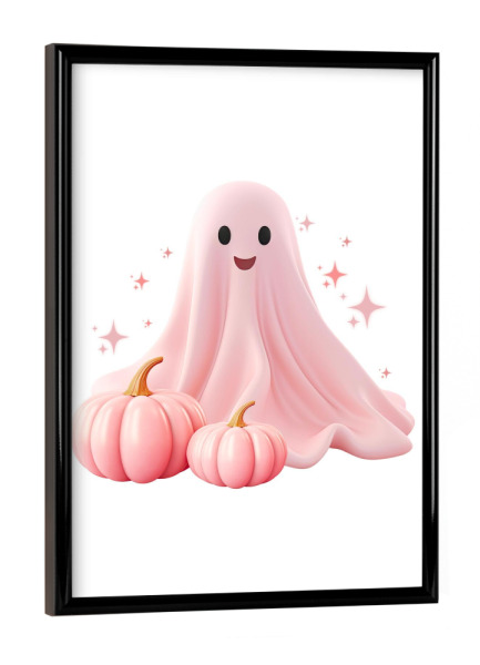 Poster mit schwarzem Rahmen "Retro-Halloween-Rosa-Kürbis-Geist" artboxONE - Fashion,Festivals,Halloween,Lustig