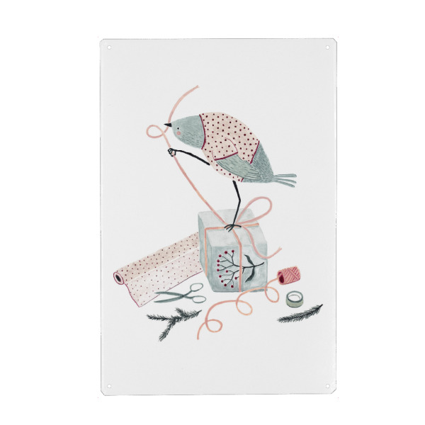 Holzbild "Voglhuber - Geschenke verpacken" artboxONE - Für Kinder,Tiere,Weihnachten