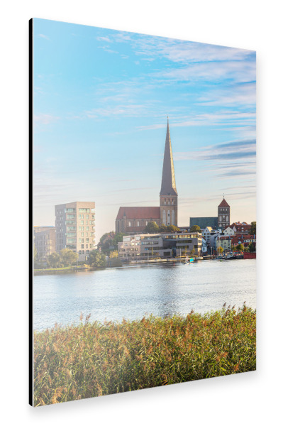 Alu-Dibond "Kirche, Schilf, Fluss, Wolken" 30x20 cm artboxONE