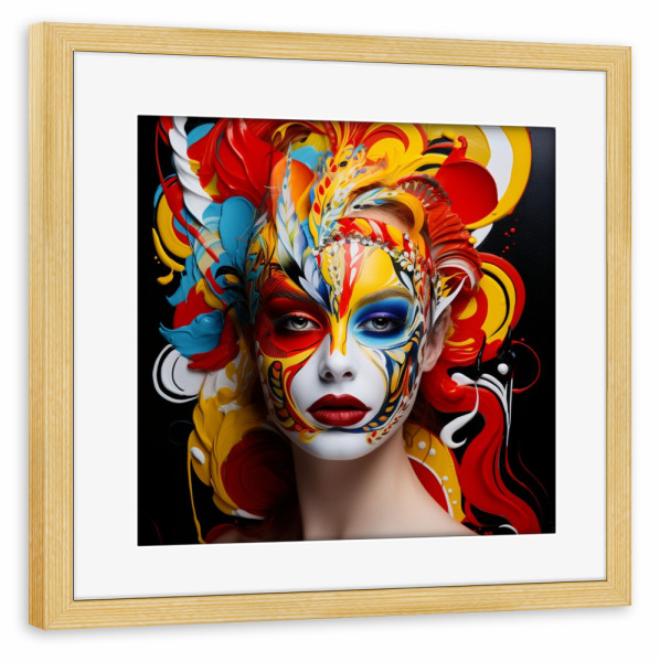 Poster mit Rahmen kiefer "KARNEVALSFRAU" artboxONE - Menschen,Geometrie,Fashion,Für Mama - Karneval,Maske,Frau,Gesicht,Schönheit,Mode