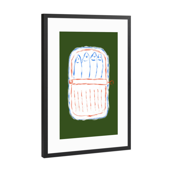 Poster mit Rahmen Schwarz (Metallic) "Fitting the box" artboxONE - Tiere,Unterwasser - Fitting the box,Fisch,Konserven,Dose,Tiere