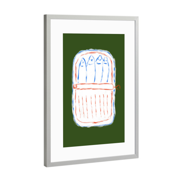 Poster mit Rahmen Silber "Fitting the box" artboxONE - Tiere,Unterwasser - Fitting the box,Fisch,Konserven,Dose,Tiere
