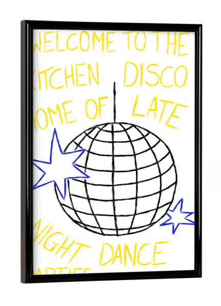 Poster mit schwarzem Rahmen "Kitchen Disco" artboxONE - Typografie,Festivals