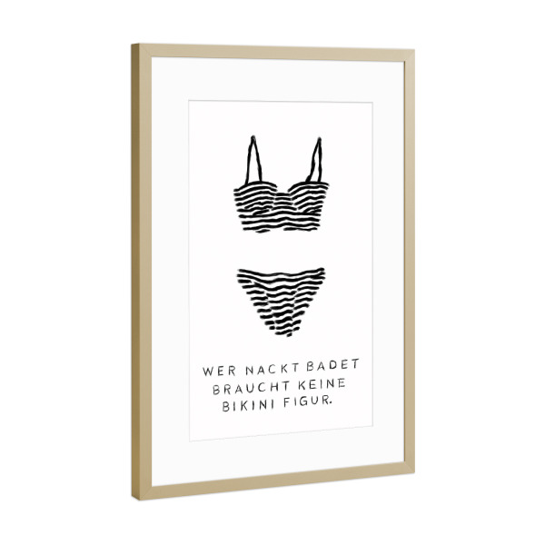Poster mit Rahmen Gold "Bikini Figur" artboxONE - Typografie,Menschen,Fashion - Nackt,Bikini,Baden,Bikini figur,Schwarzweiß