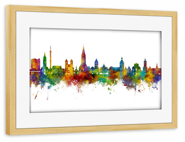 Poster mit Rahmen kiefer "Paderborn Deutschland Skyline" artboxONE - Städte