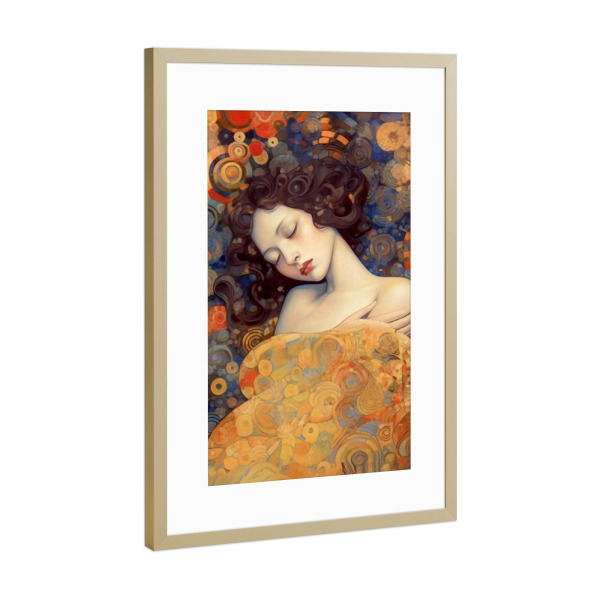 Poster mit Rahmen Gold "Tunaboylu - Sleeping Beauty" artboxONE - Menschen - Portrait,Frau,Feminin,Fashion,Mode,Beauty,Haare,Klimt