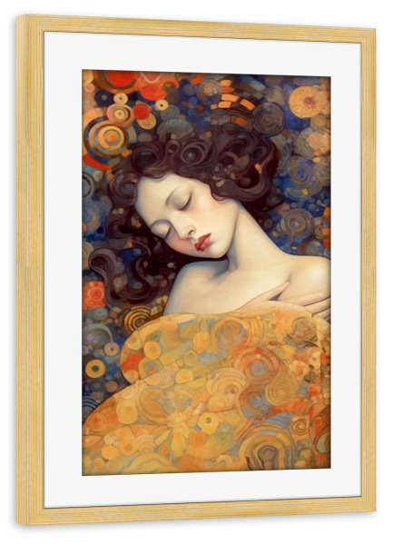 Poster mit Rahmen kiefer "Tunaboylu - Sleeping Beauty" artboxONE - Menschen - Portrait,Frau,Feminin,Fashion,Mode,Beauty,Haare,Klimt