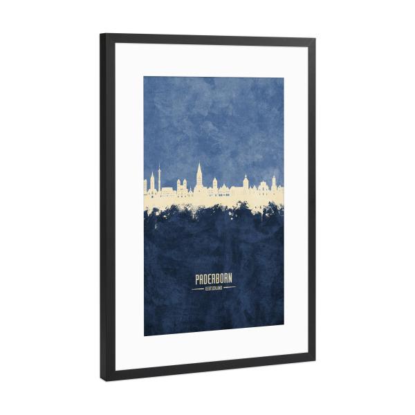 Poster mit Rahmen Schwarz (Metallic) "Paderborn Skyline Marine" artboxONE - Städte