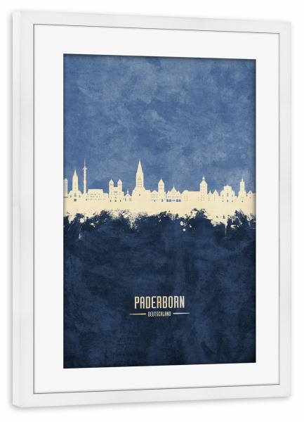 Poster mit Rahmen weiß "Paderborn Skyline Marine" artboxONE - Städte - Paderborn,Deutschland,Deutschlandskyline,Stadtbild,Stadtbild,Aquarell,Malerei