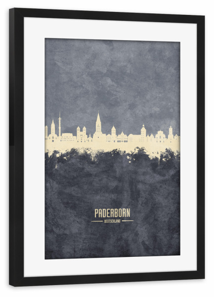 Poster mit Rahmen schwarz "Paderborn Skyline Grau" artboxONE - Städte - Paderborn,Deutschland,Deutschlandskyline,Stadtbild,Stadtbild,Aquarell,Malerei