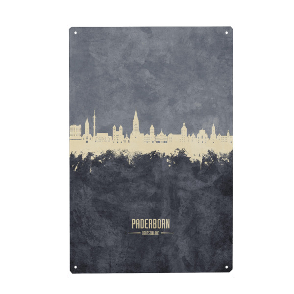 Holzbild "Paderborn Skyline Grau" artboxONE - Städte - Paderborn,Deutschland,Deutschlandskyline,Stadtbild,Stadtbild,Aquarell,Malerei