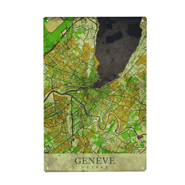 Metall Poster "Genf Vintage City Map" artboxONE - Städte