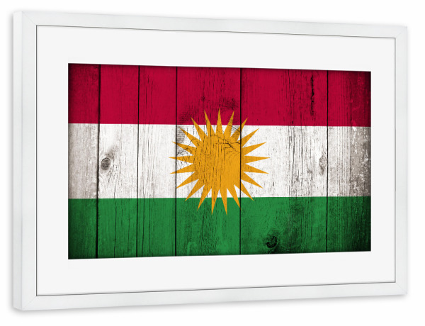 Poster mit Rahmen weiß "Kurdistan vintage Flagge" artboxONE - Reise,Abstrakt,Reise / Asien,Reise / Länder