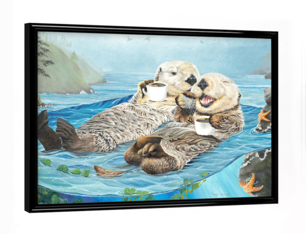 Poster mit schwarzem Rahmen "Wir haben jeden Otter" artboxONE - Tiere,Liebe,Lustig - Tiere,Liebe,Romantik,Wald,Otter,Kaffee,Getränk,Schwimmen,Fluss
