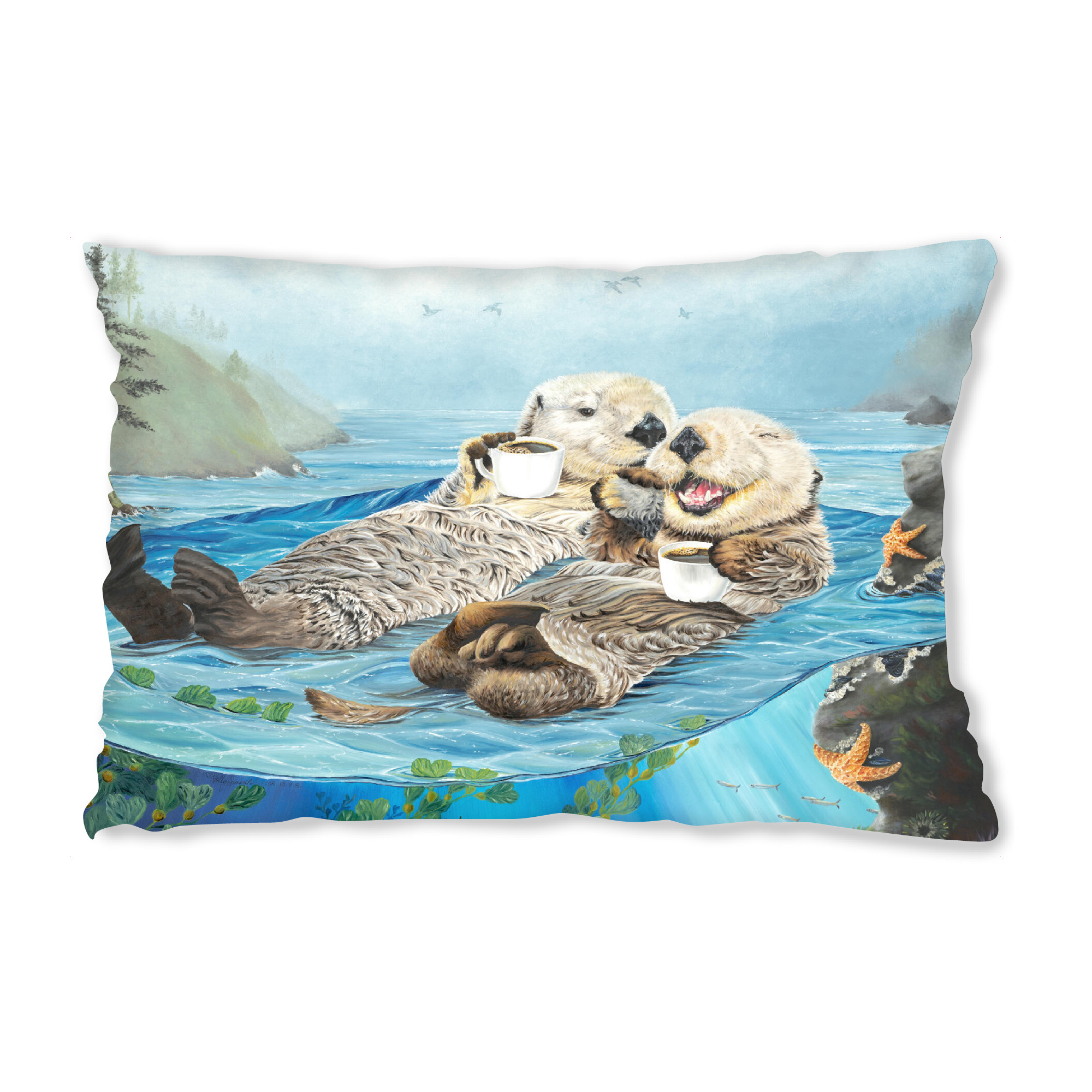 Design-Kissen "Wir haben jeden Otter" artboxONE - Tiere,Liebe,Lustig - Tiere,Liebe,Romantik,Wald,Otter,Kaffee,Getränk,Schwimmen,Fluss