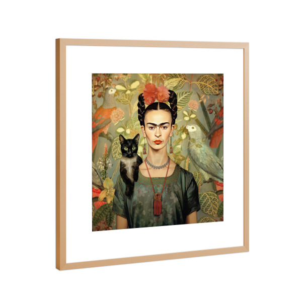 Poster mit Rahmen Kupfer "Fridas Tierliebe" artboxONE - Floral,Menschen,Fashion