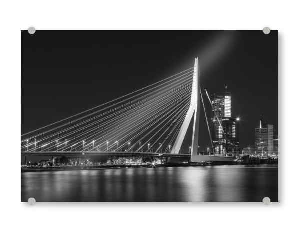 Acrylglasbild "Nächtliche Erasmusbrücke in s/w" artboxONE - Städte,Schwarzweiß,Architektur