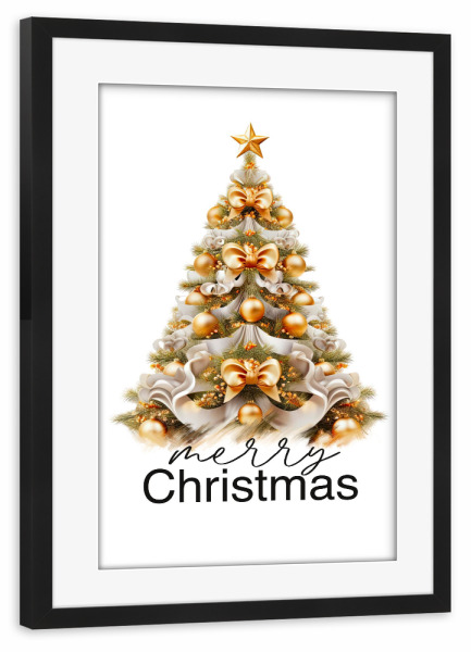 Poster mit Rahmen schwarz "Frohe Weihnachten, Goldbaum" artboxONE - Für Kinder,Fashion,Weihnachten,Festivals,Lustig
