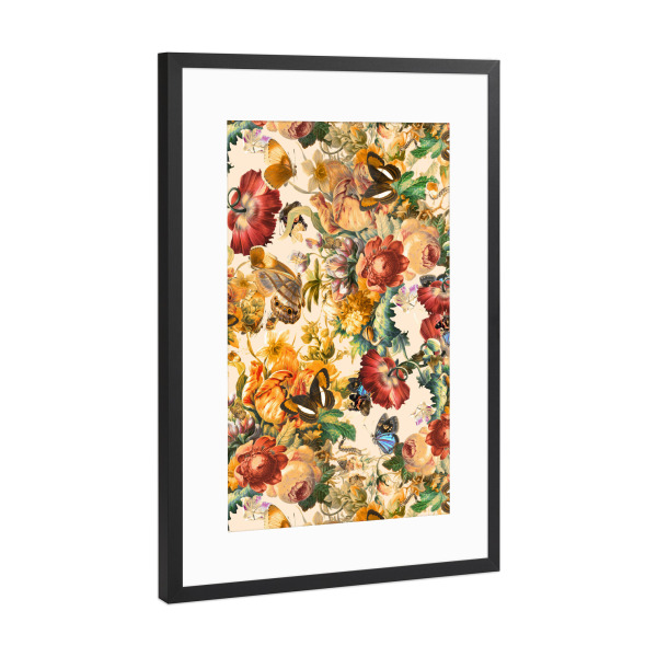 Poster mit Rahmen Schwarz (Metallic) "Schmetterlings- und Blumenmuster" artboxONE - Natur,Floral,Tiere