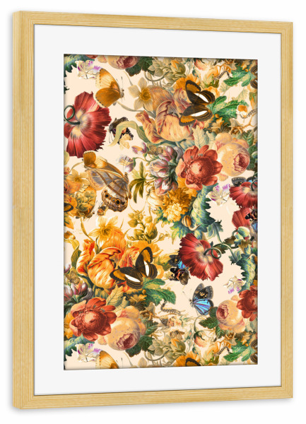 Poster mit Rahmen kiefer "Schmetterlings- und Blumenmuster" artboxONE - Natur,Floral,Tiere