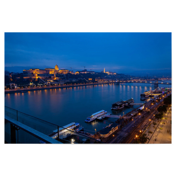 Poster "Budapest an der blauen Donau" artboxONE - Architektur,Städte / Budapest - Budapest,Ungarn,Burgpalast,Burgviertel,Donau,Buda,Pest