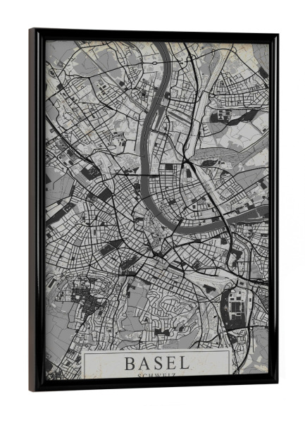 Poster mit schwarzem Rahmen "Basel Retro City Map" artboxONE - Städte