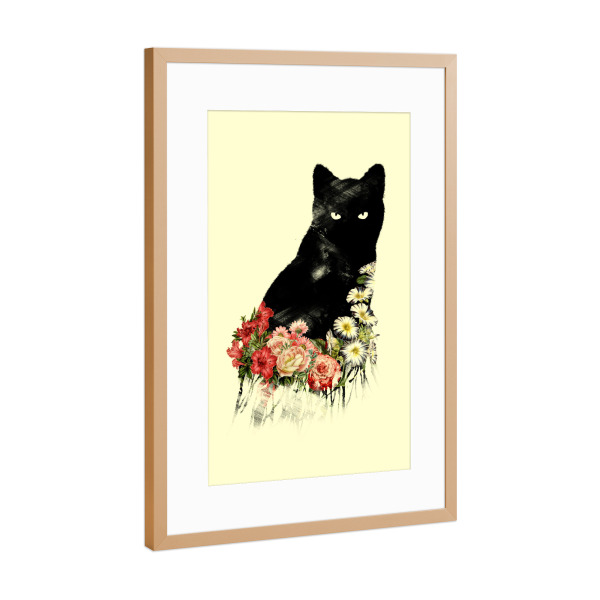Poster mit Rahmen Kupfer "Schwarze blumige Katze" artboxONE - Natur,Tiere