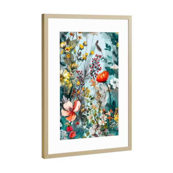 Poster mit Rahmen Gold "Blumen und Blätter B" artboxONE - Natur,Floral - Natur,Blumen,Blumen,Botanisch,Blätter,Blatt,Blumen