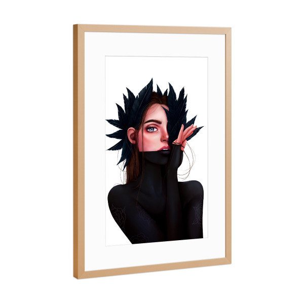 Poster mit Rahmen Kupfer "Mädchen mit Federn" artboxONE - Floral,Fashion,Für Mama,Halloween