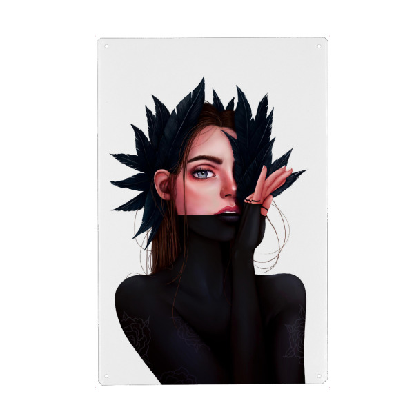 Metall Poster "Mädchen mit Federn" artboxONE - Floral,Fashion,Für Mama,Halloween